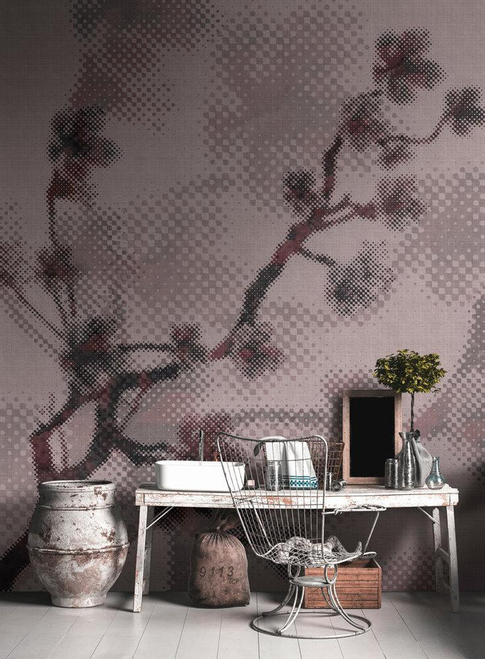 Twigs 1 - Pink - Custom Sized Wallpaper Mural (per m2)