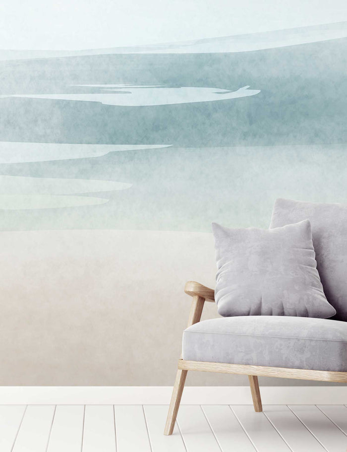 Venice Beach - Blue & White - Custom Sized Wallpaper Mural (per/m2)