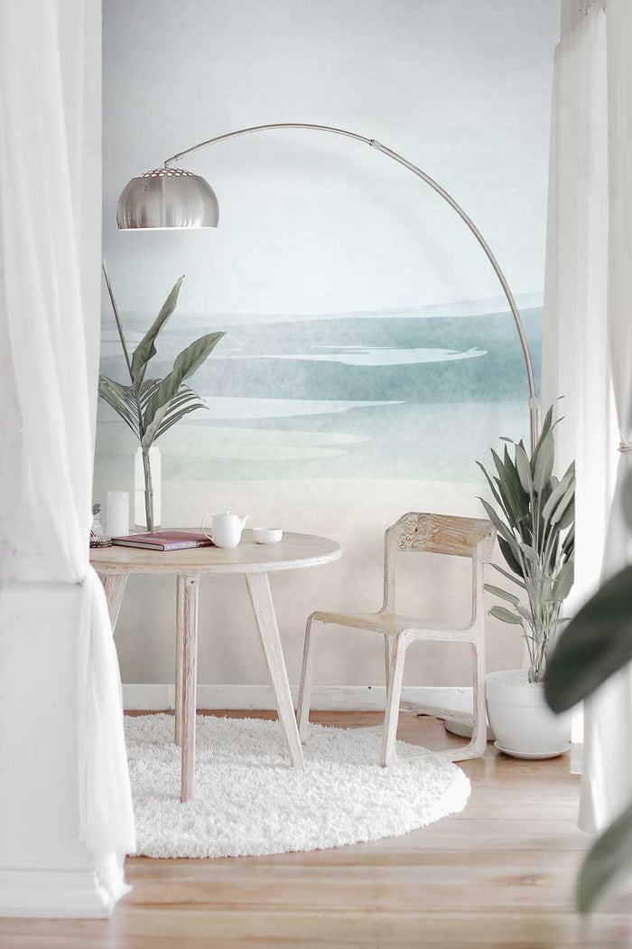 Venice Beach - Blue & White - Custom Sized Wallpaper Mural (per/m2)