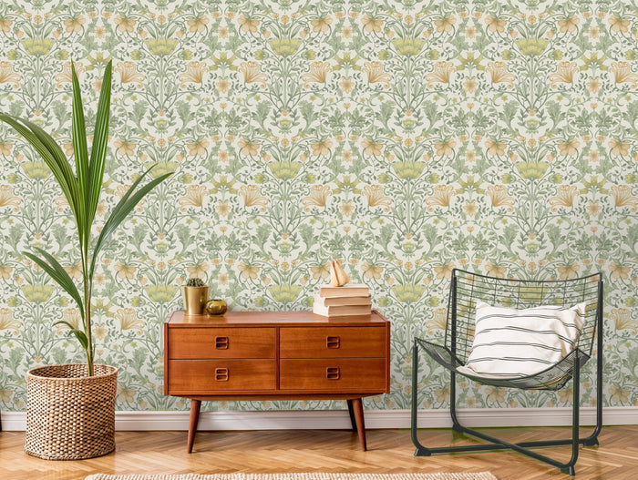 Vintage Floral Wallpaper - Cream/Ochre - Discontinuing