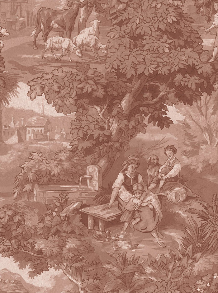 Vintage Landscape - Custom Sized Wallpaper Mural (per m2) - Antique Red