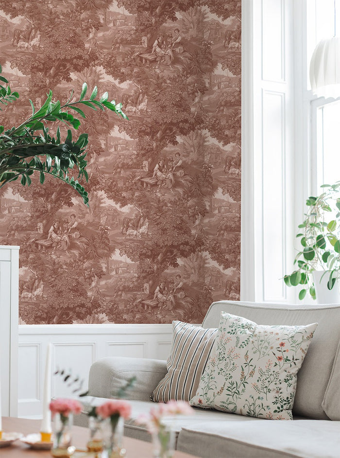 Vintage Landscape - Custom Sized Wallpaper Mural (per m2) - Antique Red