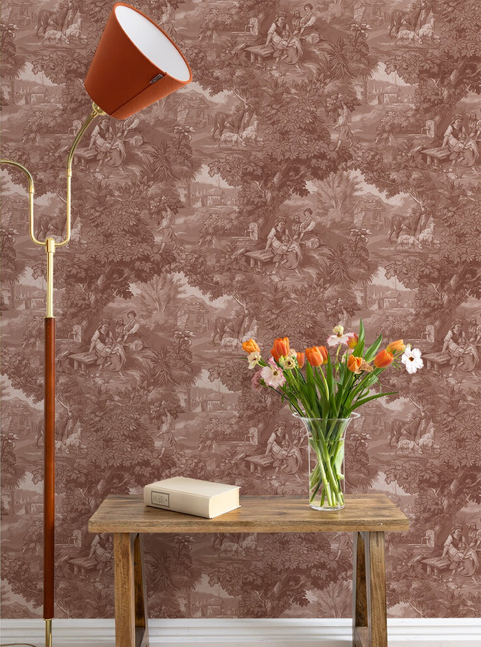 Vintage Landscape - Custom Sized Wallpaper Mural (per m2) - Antique Red