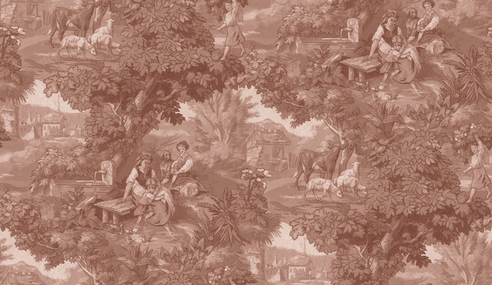 Vintage Landscape - Custom Sized Wallpaper Mural (per m2) - Antique Red