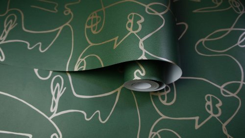 Visages Face Wallpaper - Green and Gold  - LAST ROLL