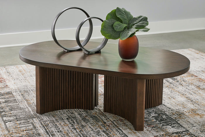 Warm Brown Oval Cocktail Table - Adams Furniture
