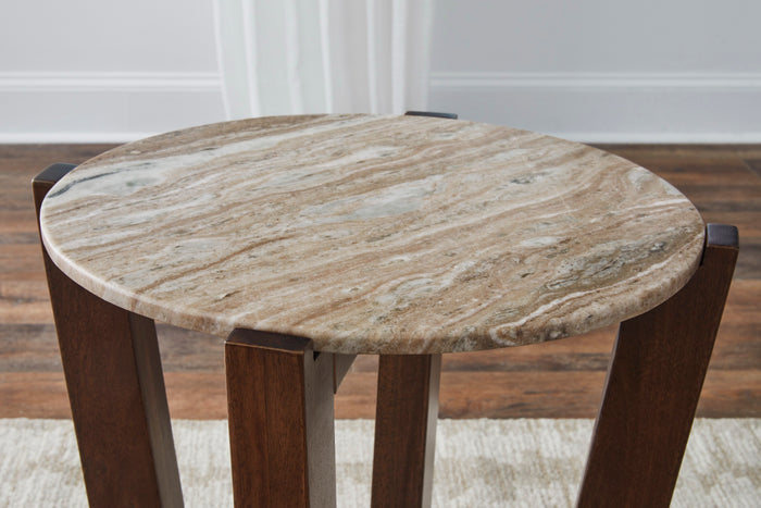 Warm Brown Round End Table - Adams Furniture