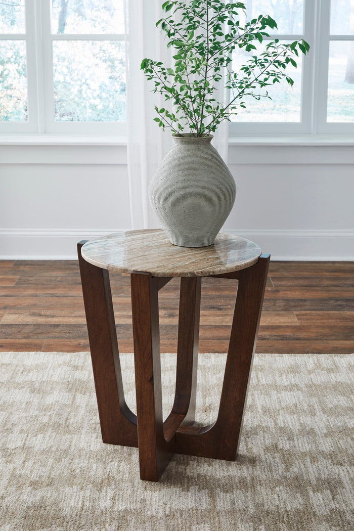 Warm Brown Round End Table - Adams Furniture