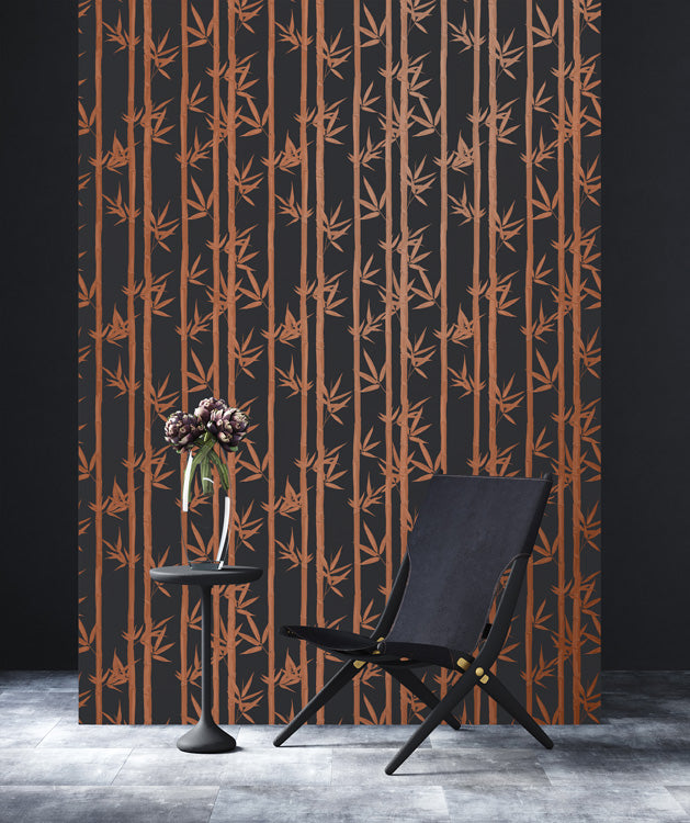 Waya Luxe Bamboo Wallpaper - Charcoal + Bronze