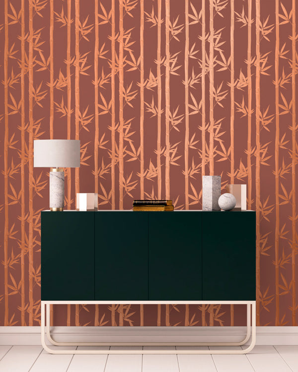 Waya Luxe Bamboo Wallpaper - Red + Bronze