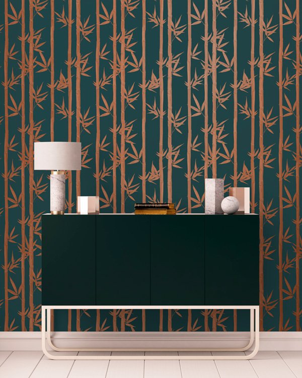 Waya Luxe Bamboo Wallpaper - Teal + Bronze