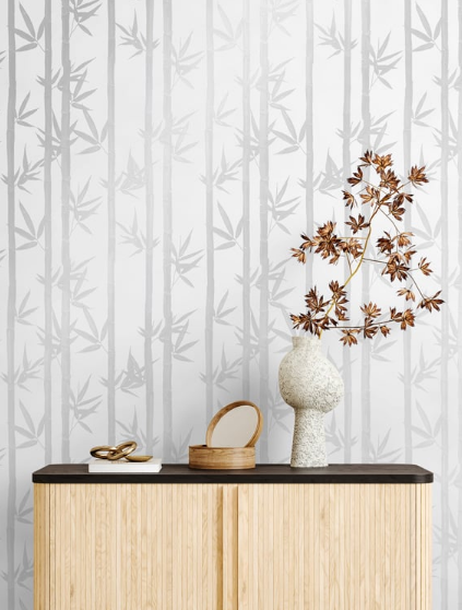 Waya Luxe Bamboo Wallpaper - White + Silver