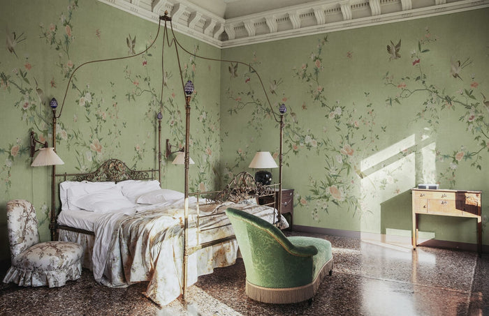 Whispering Blooms - Custom Sized Wallpaper Mural (per m2) - Green