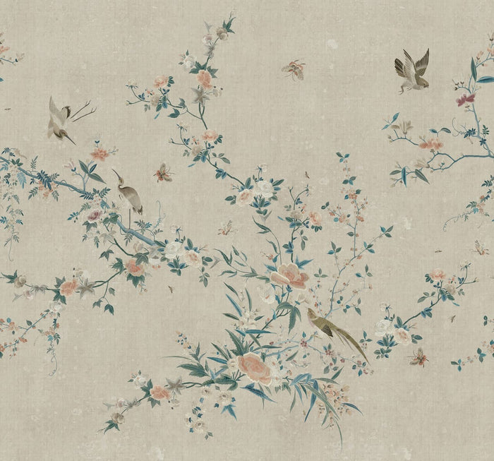 Whispering Blooms - Custom Sized Wallpaper Mural (per m2) - Grey