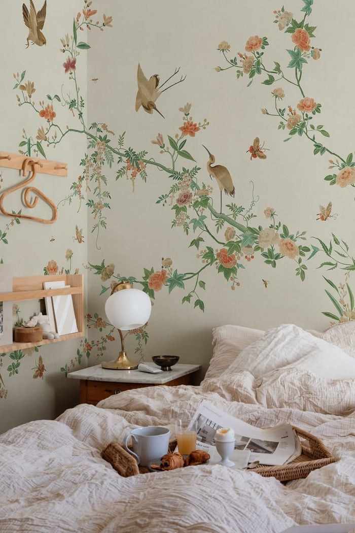Whispering Blooms - Custom Sized Wallpaper Mural (per m2) - Spring Green