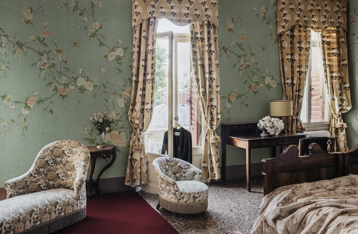 Whispering Blooms - Custom Sized Wallpaper Mural (per m2) - Teal