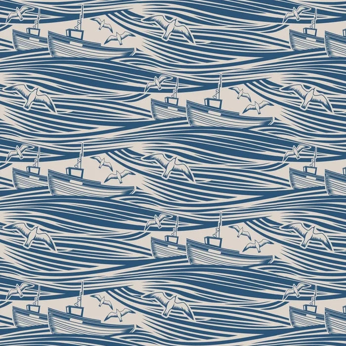 Whitby Boat Wallpaper - Denim