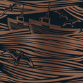 Whitby Boat Wallpaper - Midnight & Copper