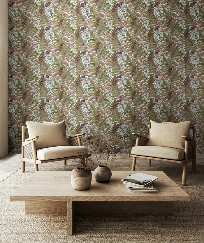 Wild Ferns Wallpaper - Rosehip