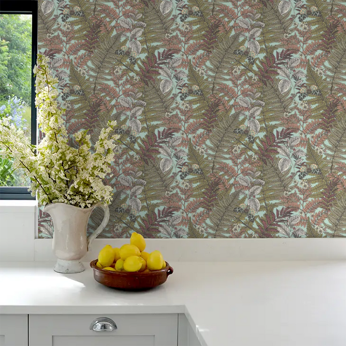 Wild Ferns Wallpaper - Rosehip