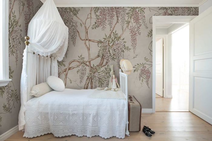 Wisteria Tree - Sand - Custom Sized Wallpaper Mural (per m2)