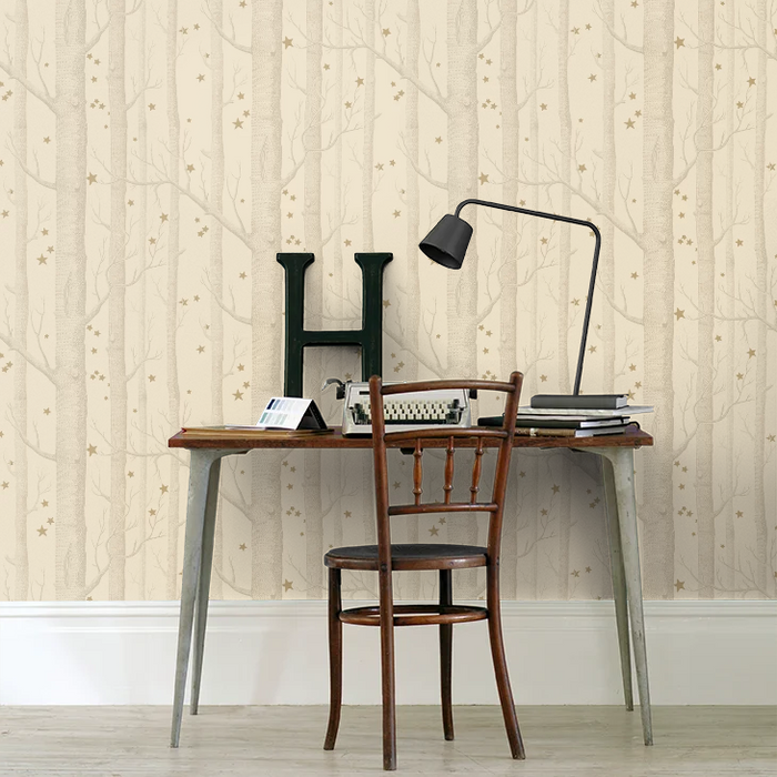 Woods and Stars Wallpaper - Buff and Gold