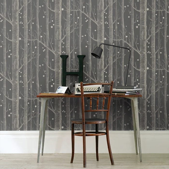 Woods and Stars Wallpaper - Charcoal