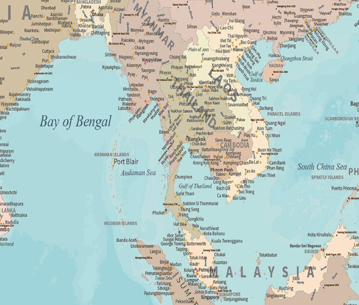 World Map NZ Centre - Dusky Blue - Custom Mural Wallpaper (per m²)