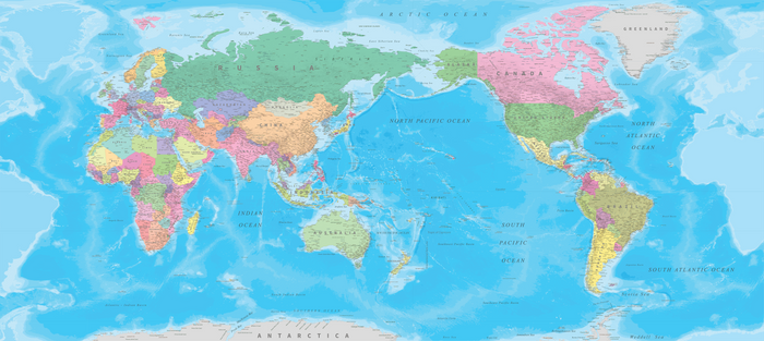 World Map NZ Centre - Traditional - Custom Mural Wallpaper (per m²)