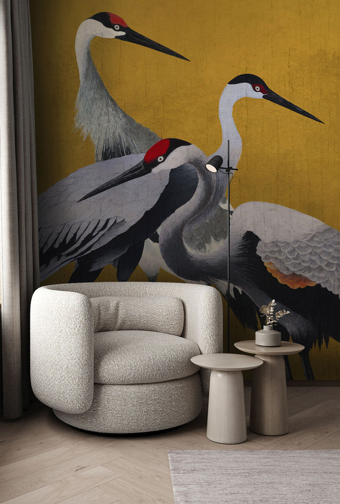 Yellow Cranes - Mural Wallpaper 250 high x 200 Wide