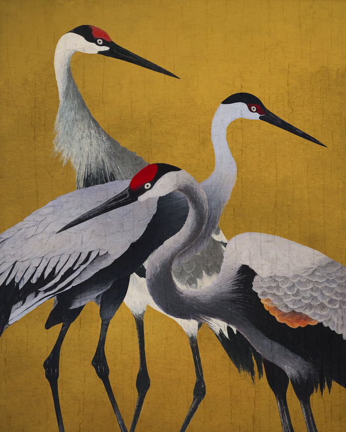 Yellow Cranes - Mural Wallpaper 250 high x 200 Wide