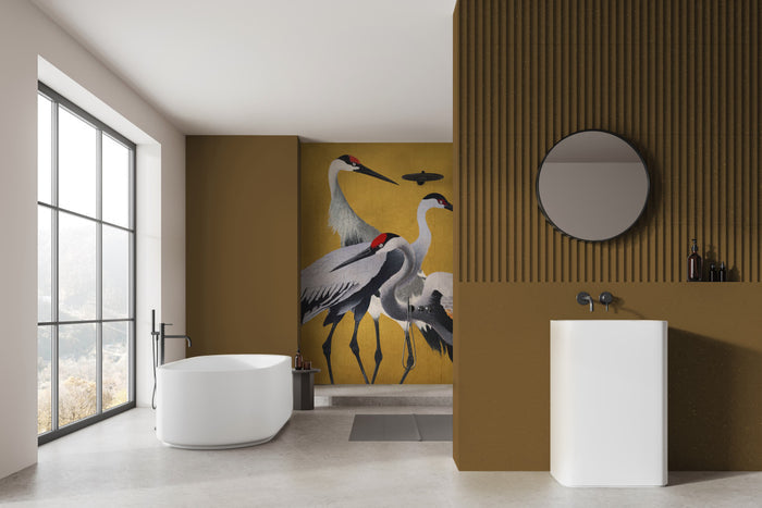 Yellow Cranes - Mural Wallpaper 250 high x 200 Wide