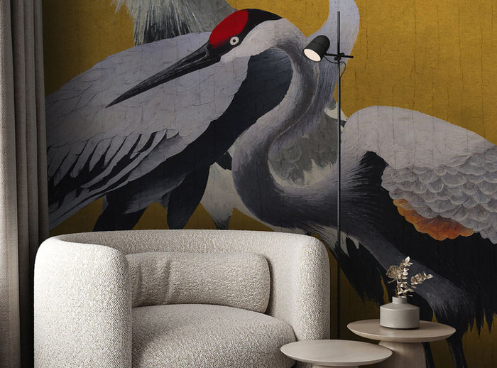 Yellow Cranes - Mural Wallpaper 250 high x 200 Wide