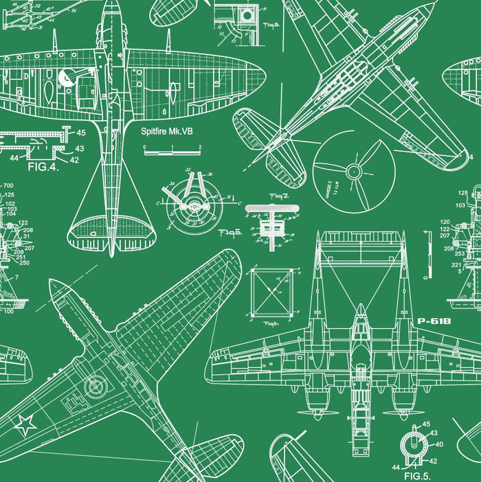 Zoom Airplane - Forest Green - Custom Sized Wallpaper Mural (per m2)