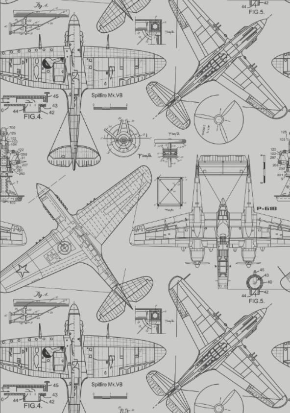 Zoom Airplane - Grey - Custom Sized Wallpaper Mural (per m2)